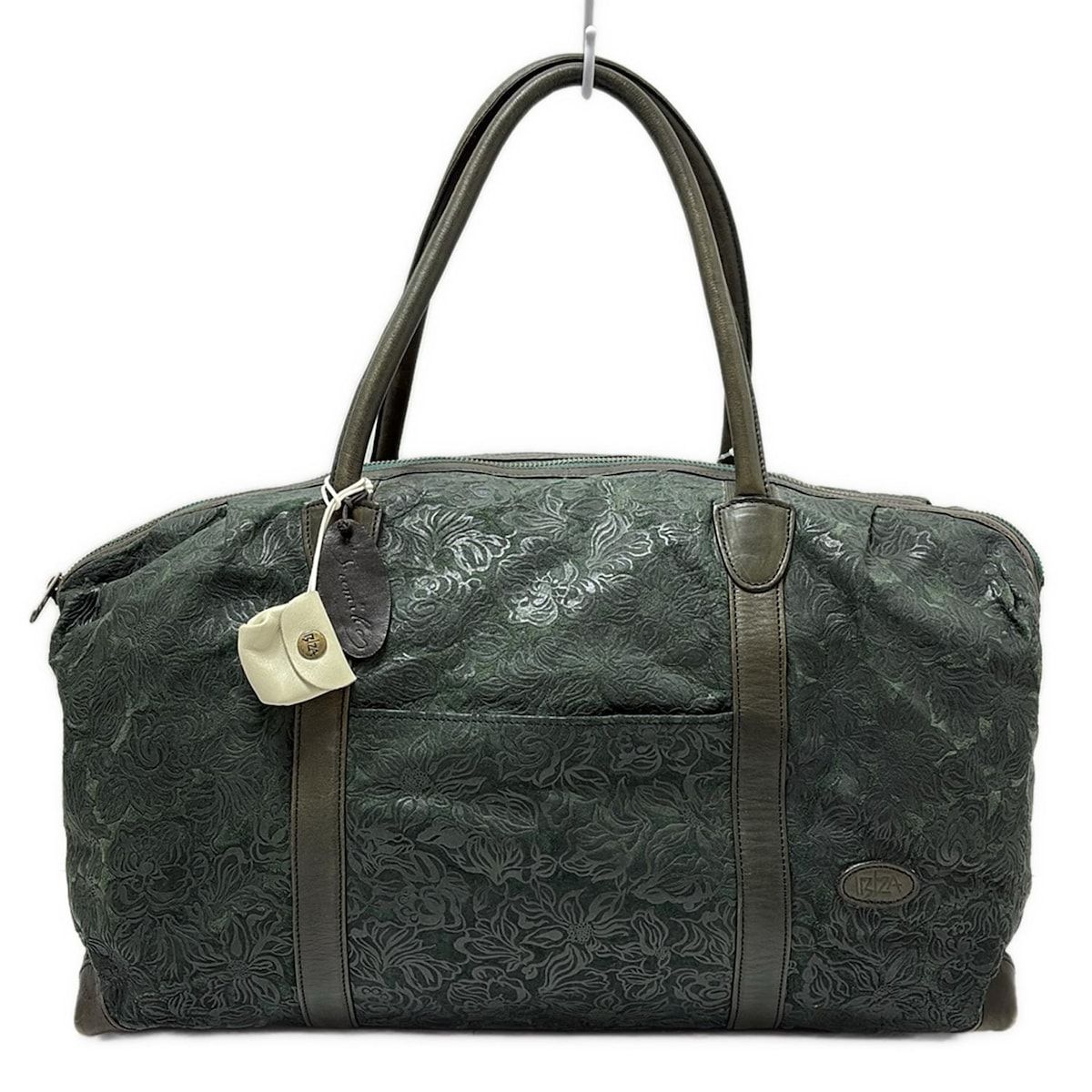 IBIZA(イビザ) ボストンバッグ - ダークグリーン×カーキ 型押し加工/花