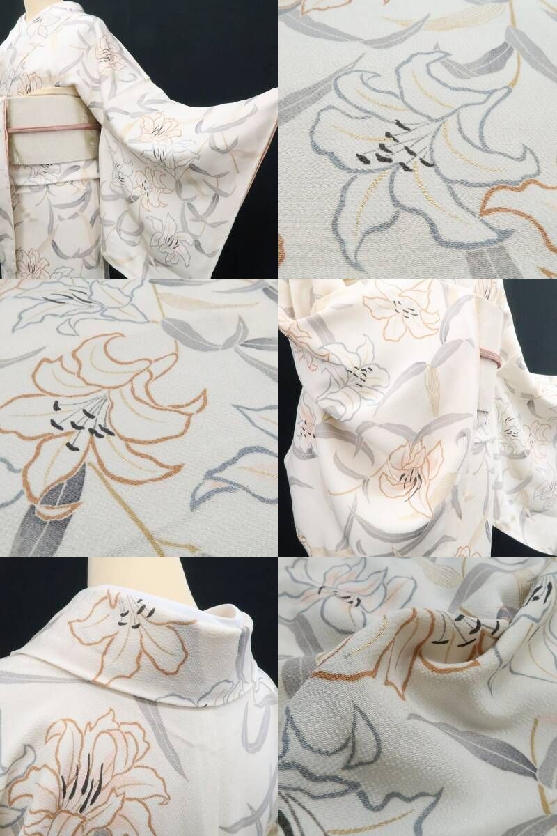  ❁tomihisa❁ 百合 着物 正絹 仕付け糸付 トールサイズ 色を引いても美しさ際立つリリー”小紋 7361 小紋 着物