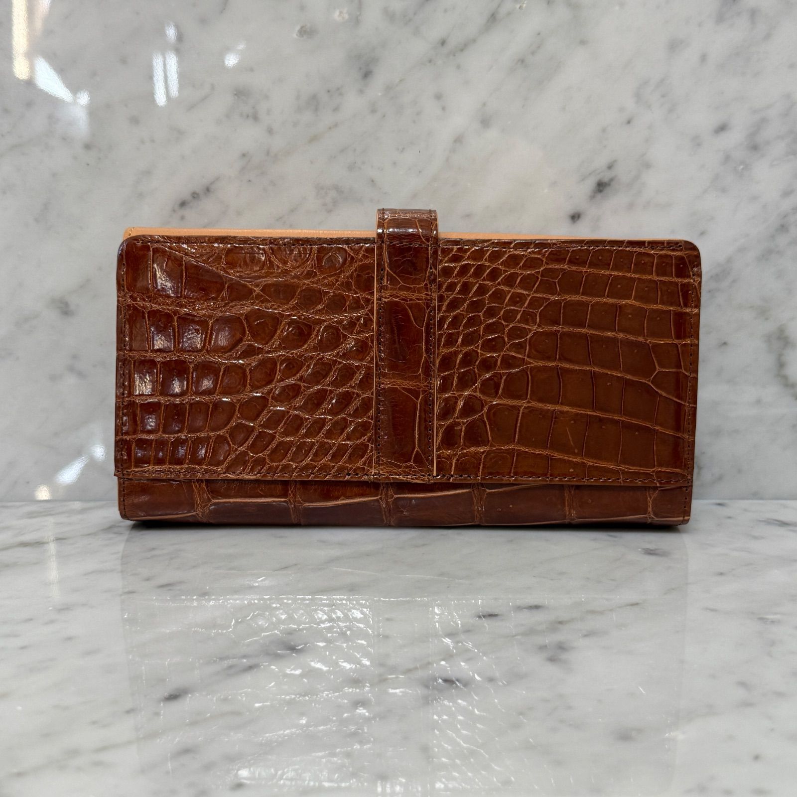 新品 未使用 シャイニークロコダイル ブラウン ユニセックス 長財布 本