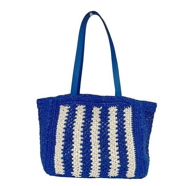 ケイト スペード ブルー ホワイト ストロー レザー バッグ トートバッグ レディース