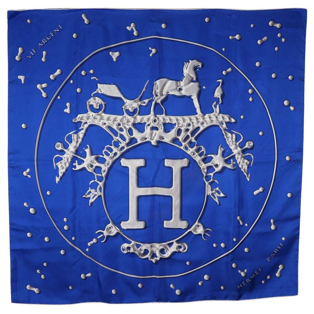 HERMES】エルメス カレ90 VIF ARGENT 銀の雫 シルク ホワイト