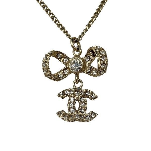 シャネル CHANEL ゴールド B 12 P ココマーク リボン ラインストーン ブランド小物 ネックレス レディース