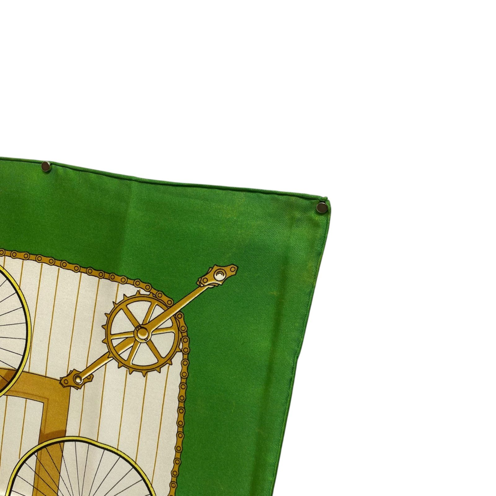 エルメス カレ90 LES BECANES シルクスカーフ 自転車 グリーン HERMES