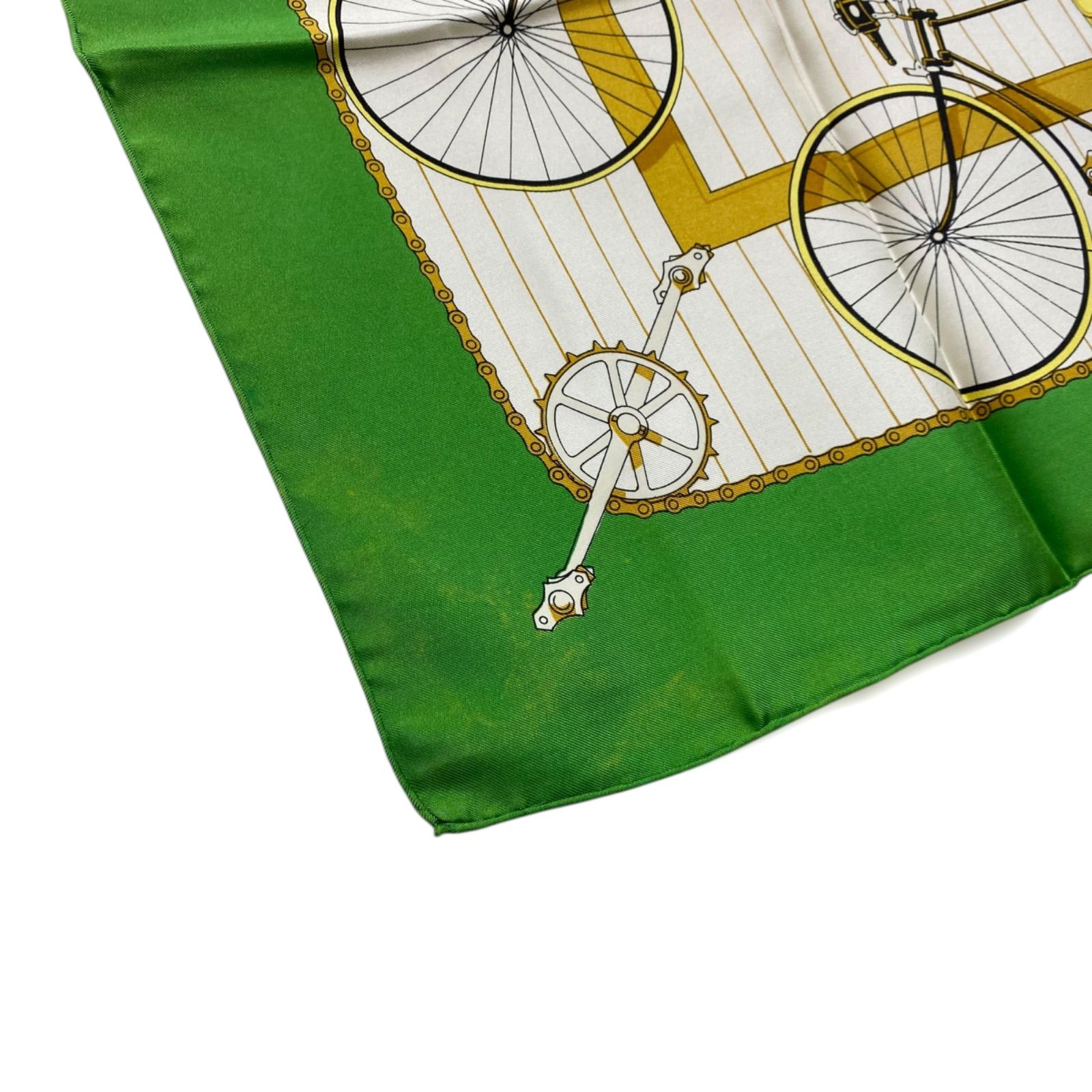 エルメス カレ90 LES BECANES シルクスカーフ 自転車 グリーン HERMES