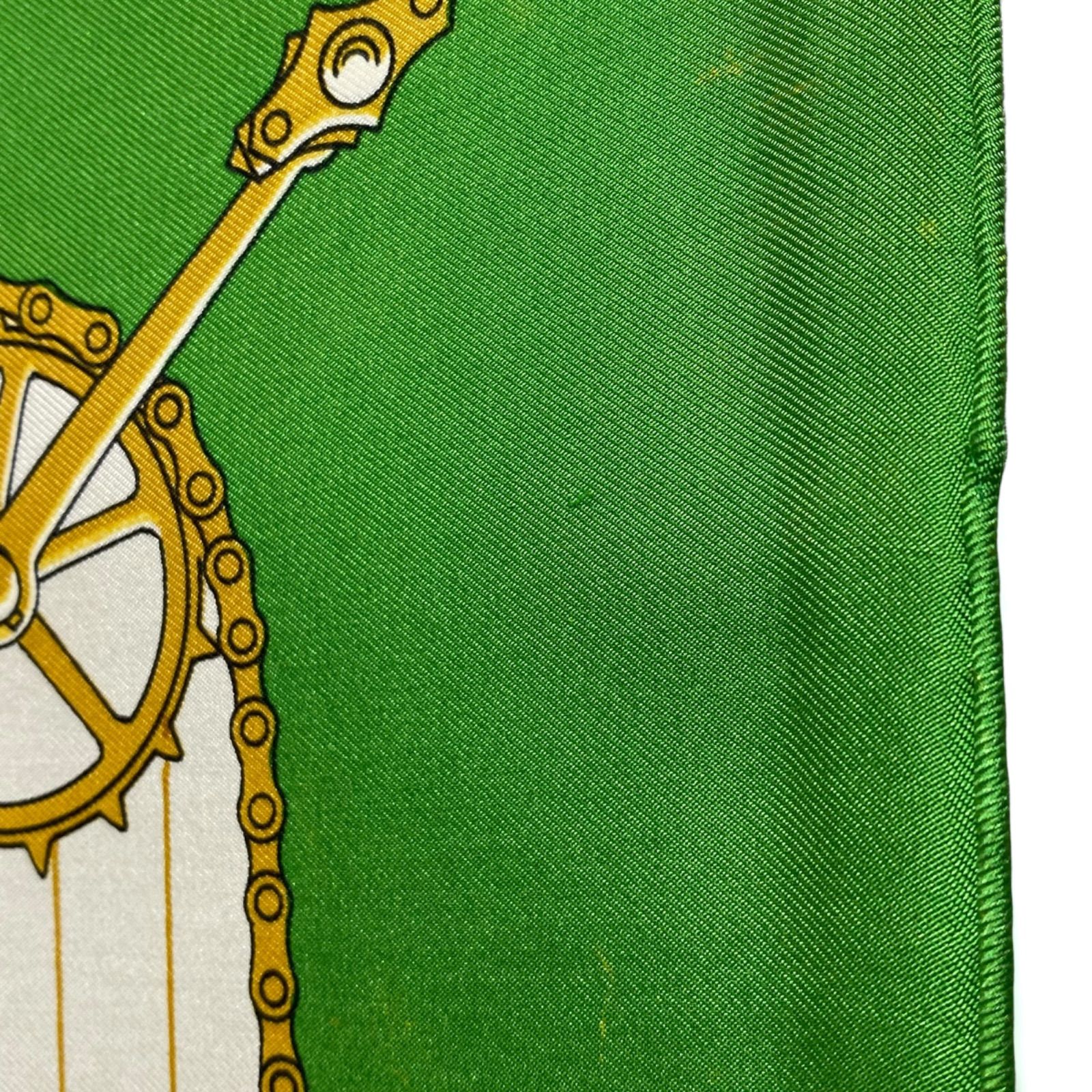 エルメス カレ90 LES BECANES シルクスカーフ 自転車 グリーン HERMES