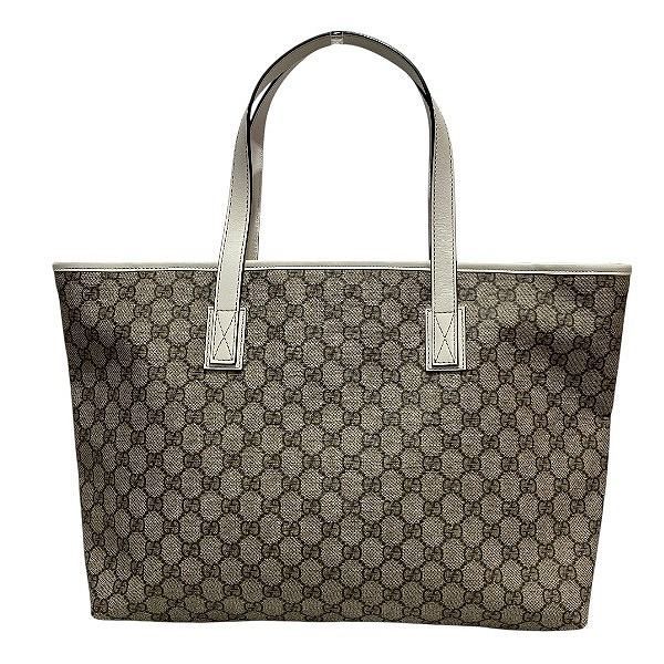 グッチ GUCCI GGスプリーム 211137 ブラウン ホワイト PVC レザー バッグ トートバッグ レディース