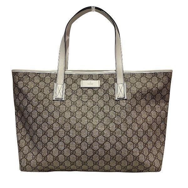 グッチ GUCCI GGスプリーム 211137 ブラウン×ホワイト PVC×レザー バッグ トートバッグ レディース