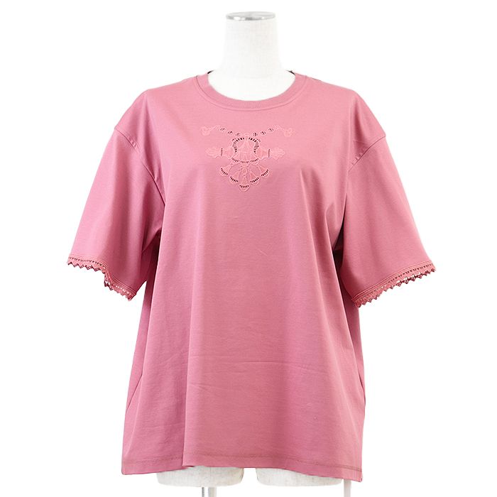 HERMES エルメス マキシTシャツ 2025製 Palefroi パルフロワ エンブロイダリー カットワーク 刺繍 レース プルオーバー ショートスリーブ 半袖 コットン100％ トップス ハンガー付属 レディース サイズ 44 ピンク 仏製
