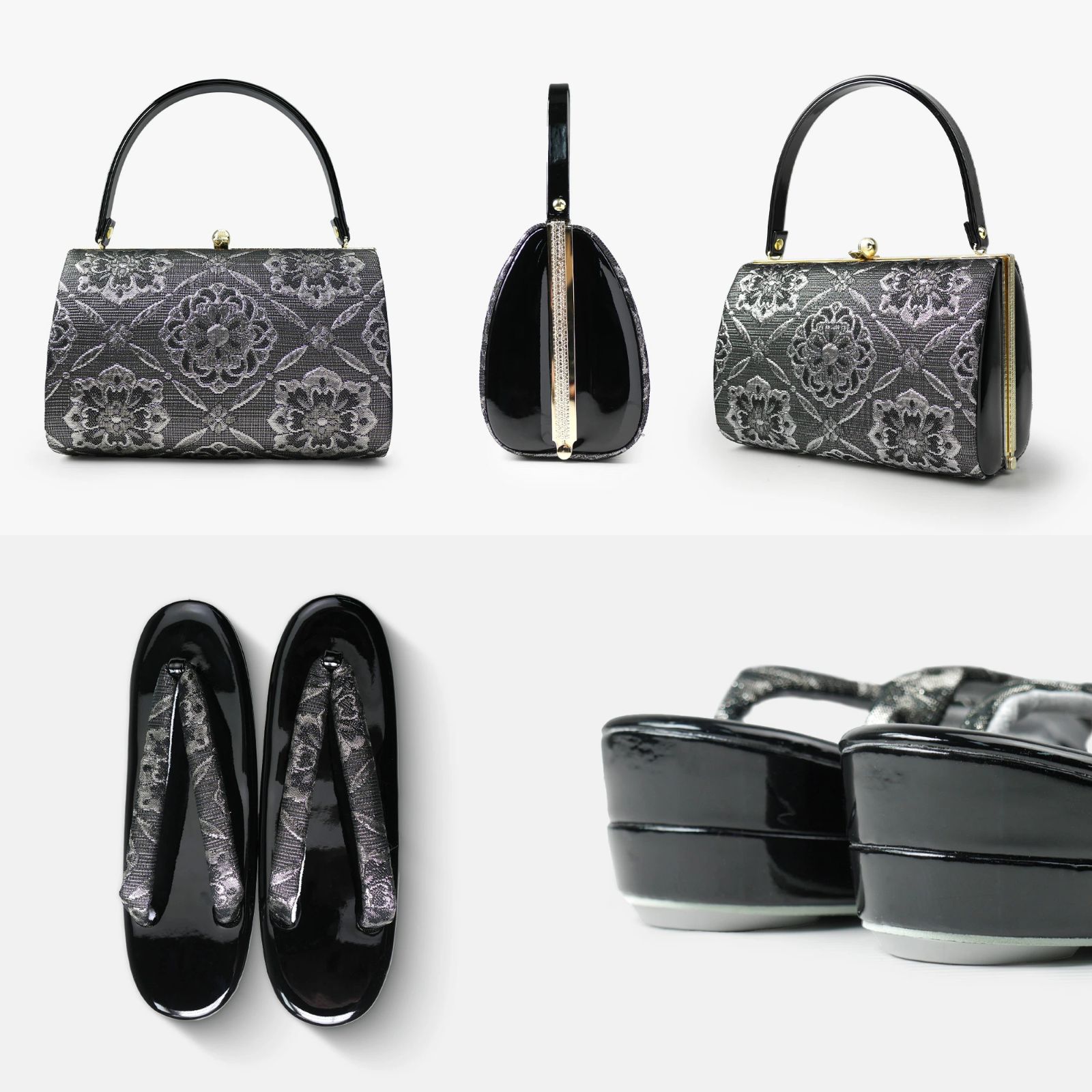 黒のエレガントな草履バッグセット – 格調高い和装などに u 115