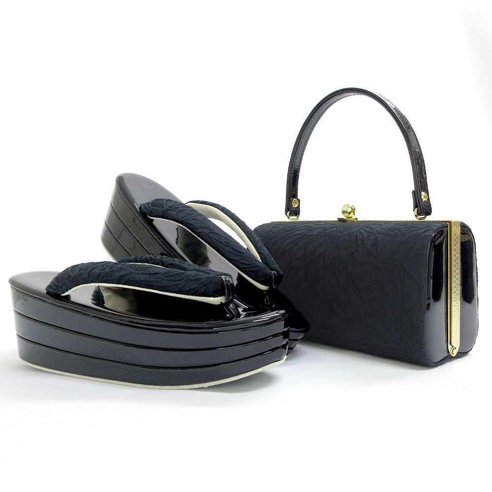 成人式 草履バッグセット フリーサイズ 紺 黒 ms-2130