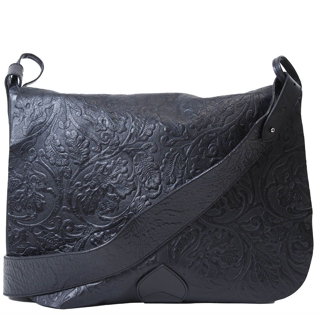 KENZO ケンゾー レザー メッセンジャー バッグ 型押し ブラック レディース 花柄 ボタニカル