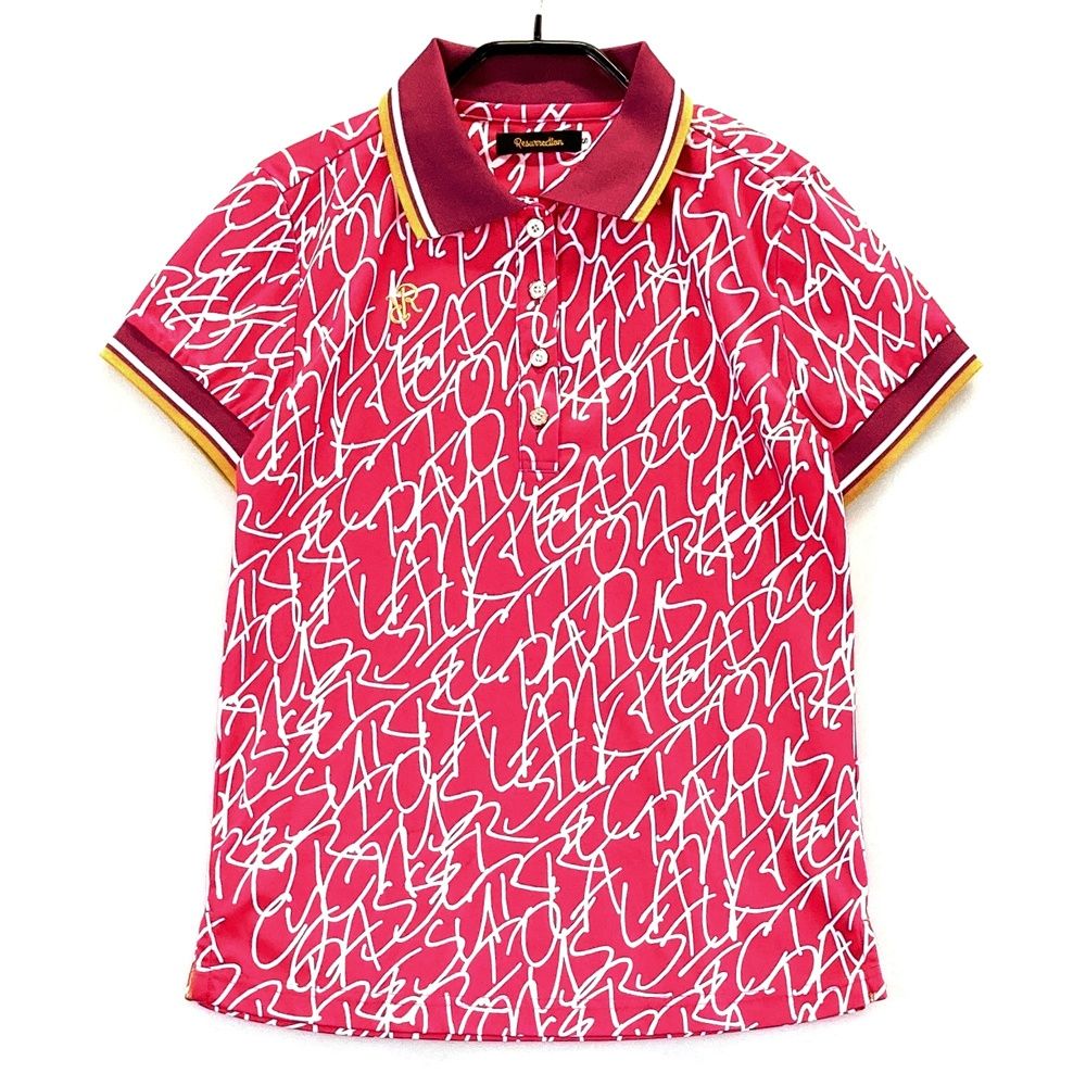 サイズ S レザレクション 半袖ポロシャツ 総柄 ピンク系 ゴルフウェア レディース ストスト