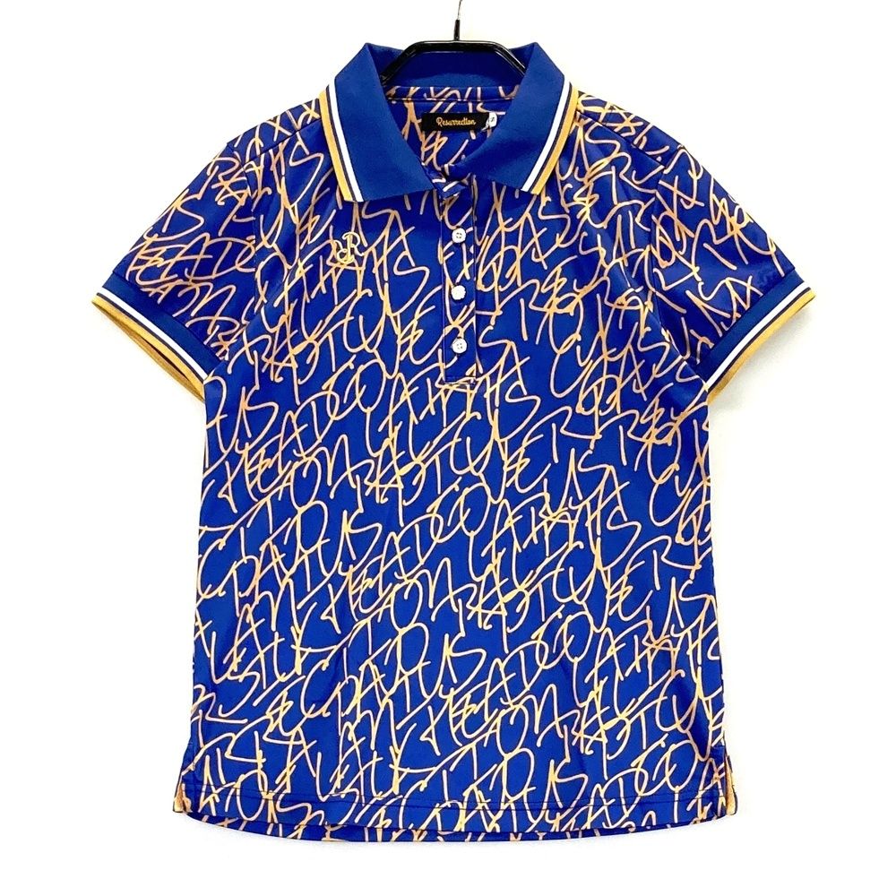 サイズ S レザレクション 半袖ポロシャツ 総柄 ブルー系 ゴルフウェア レディース ストスト