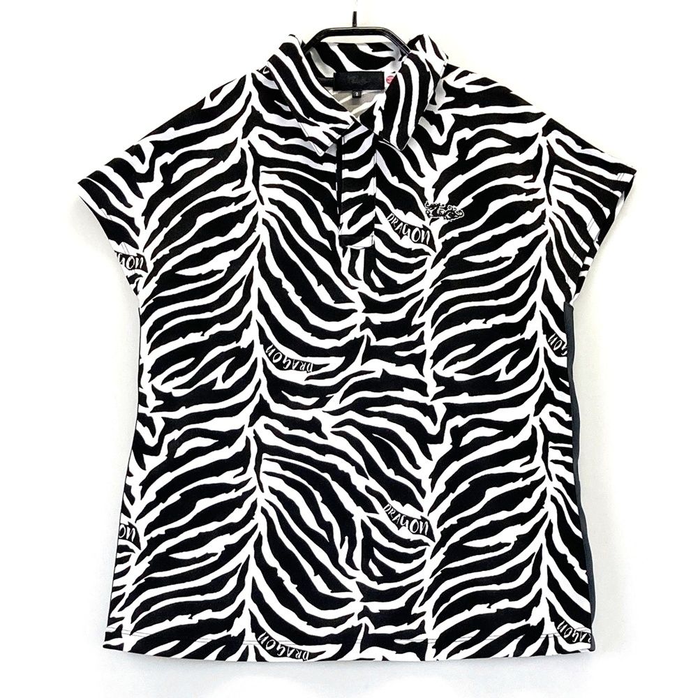 サイズ 2 DANCE WITH DRAGON ダンスウィズドラゴン 半袖ポロシャツ アニマル柄 ブラック系 ゴルフウェア レディース ストスト