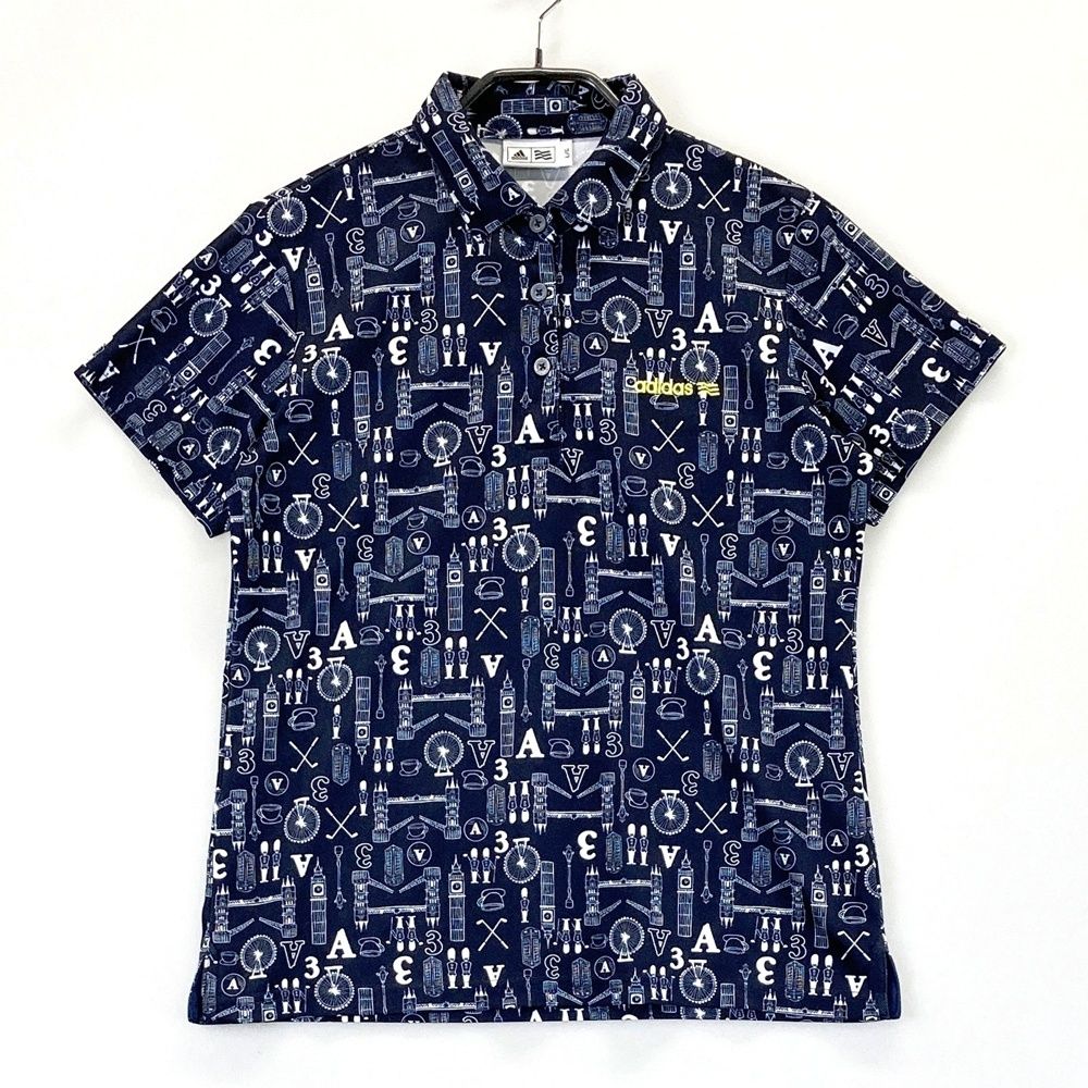 最新作，SALE サイズ：L ADIDAS GOLF アディダスゴルフ N67870 半袖ポロシャツ 総柄 ネイビー系 [240101561049] ゴルフウェア レディース ストスト シャツ