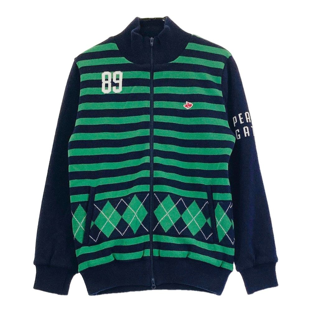 サイズ 5 PEARLY GATES パーリーゲイツ 裏地付 ニットジャケット ボーダー柄 グリーン系 ゴルフウェア メンズ ストスト