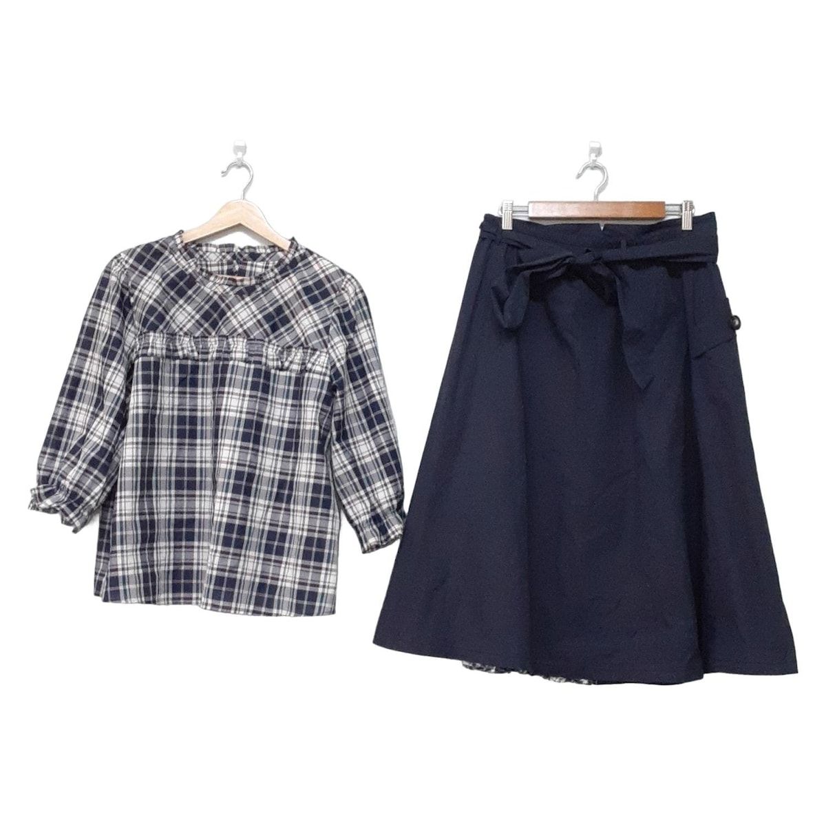 Rose Tiara ローズティアラ スカートセットアップ レディース - ダークネイビー×白×マルチ チェック柄|フリル|プリーツ