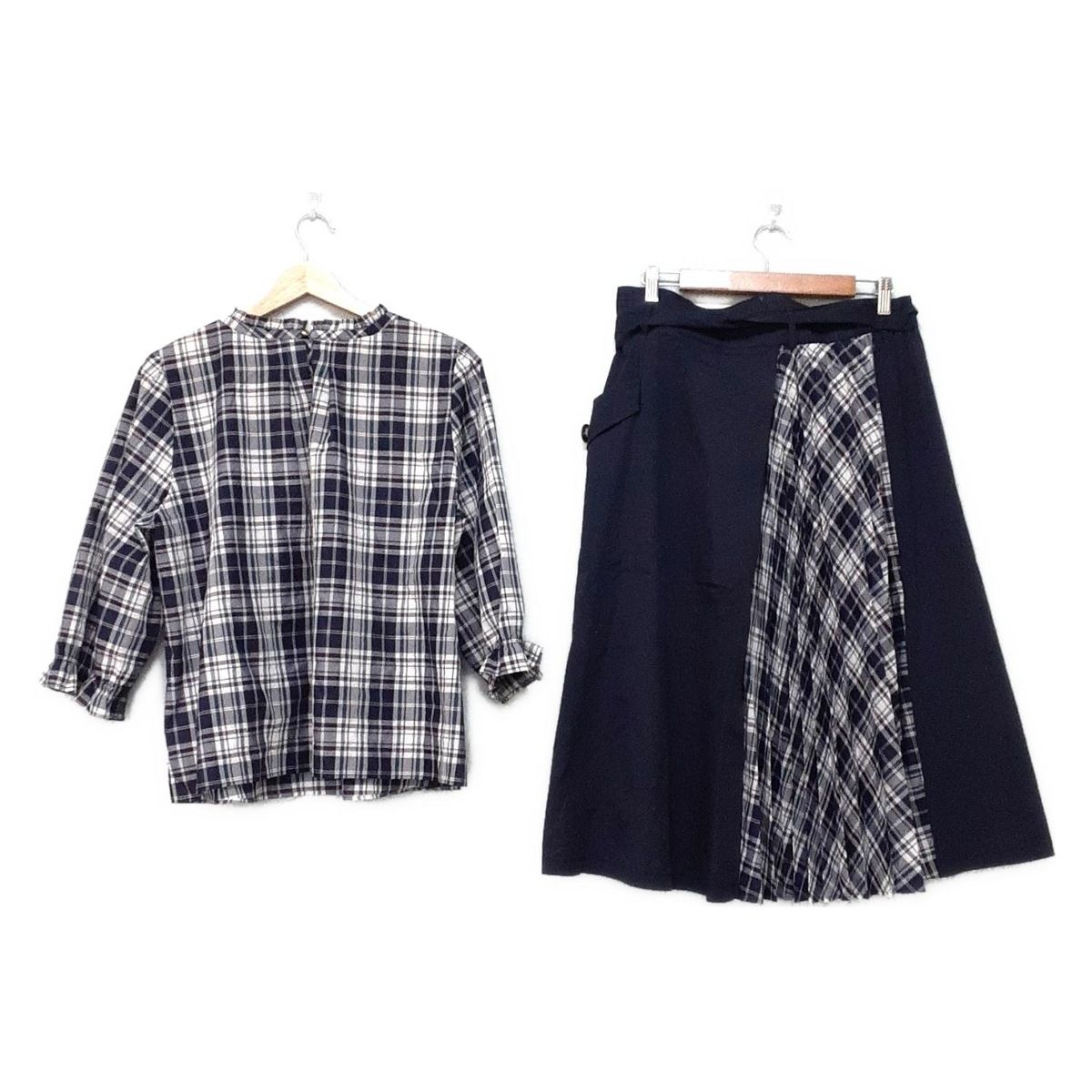 Rose Tiara ローズティアラ スカートセットアップ レディース - ダークネイビー×白×マルチ チェック柄 フリル プリーツ