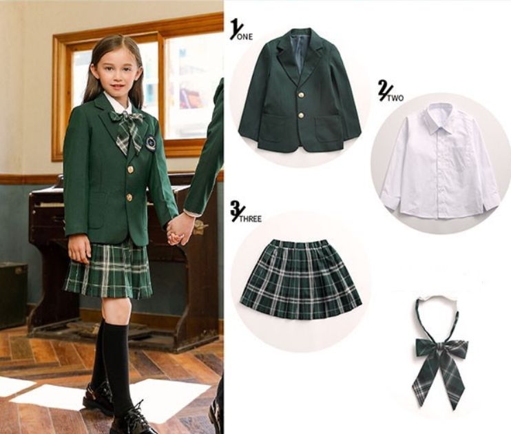 キッズスーツ 学生服 140cm グリーン スカート 上下セット 冬服 女子 女の子 子供服 スクール服 スクールブレザー フォーマル 卒業式 入園式 受験 小学校 中学生 通園 通学 卒園式 発表会 上着 dt105x1