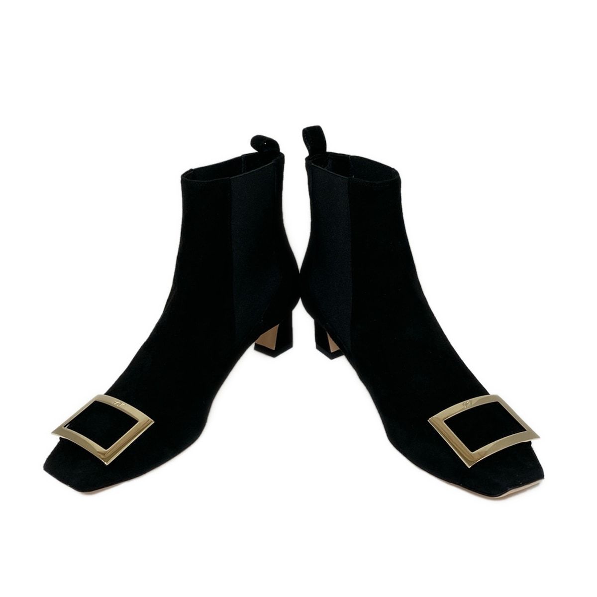 ロジェヴィヴィエ ショートブーツ 391 2 レディース トランペット スエード チェルシー ブーツ 黒 サイドゴア