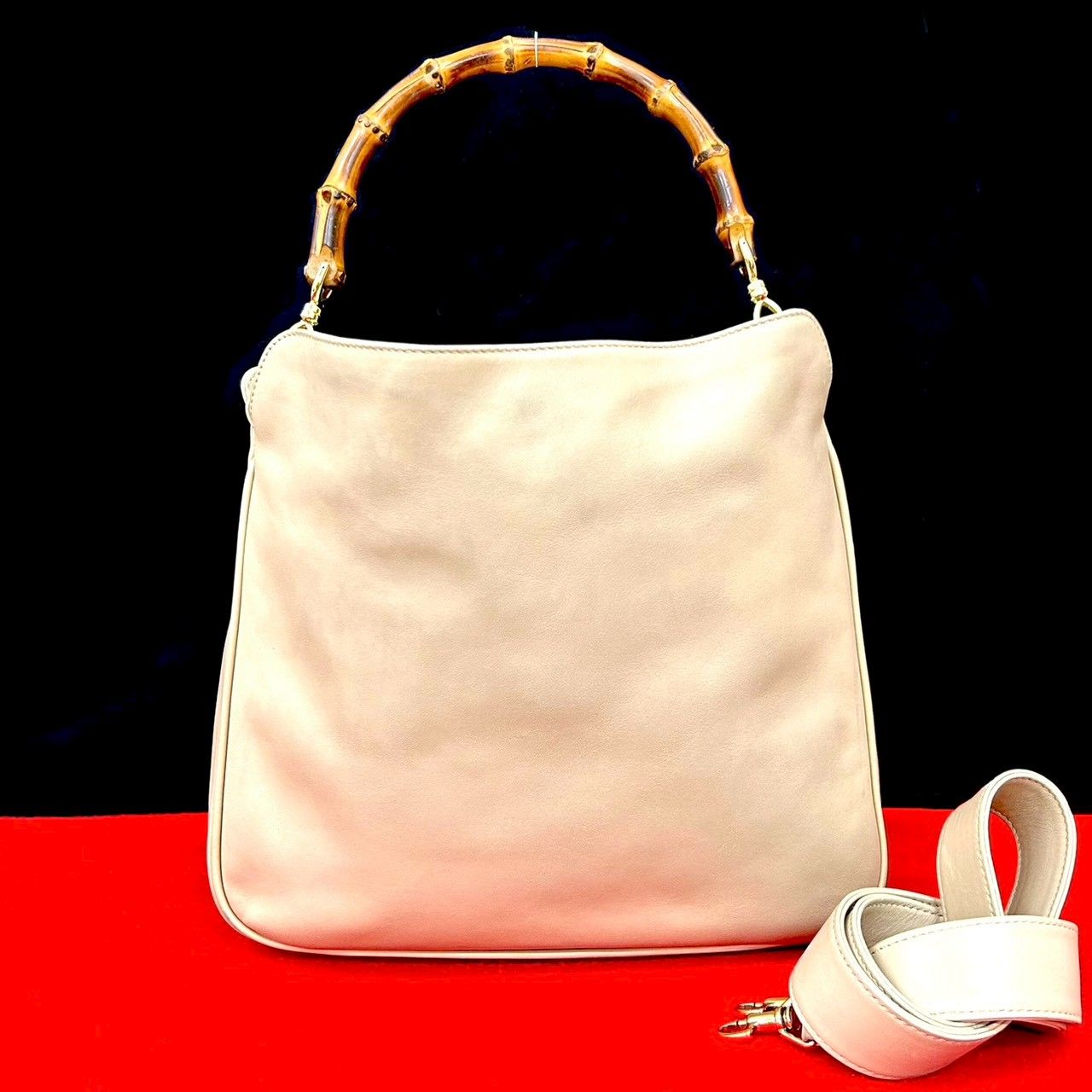 極 美品 希少品 GUCCI グッチ オールドグッチ バンブー 2way レザー 本 