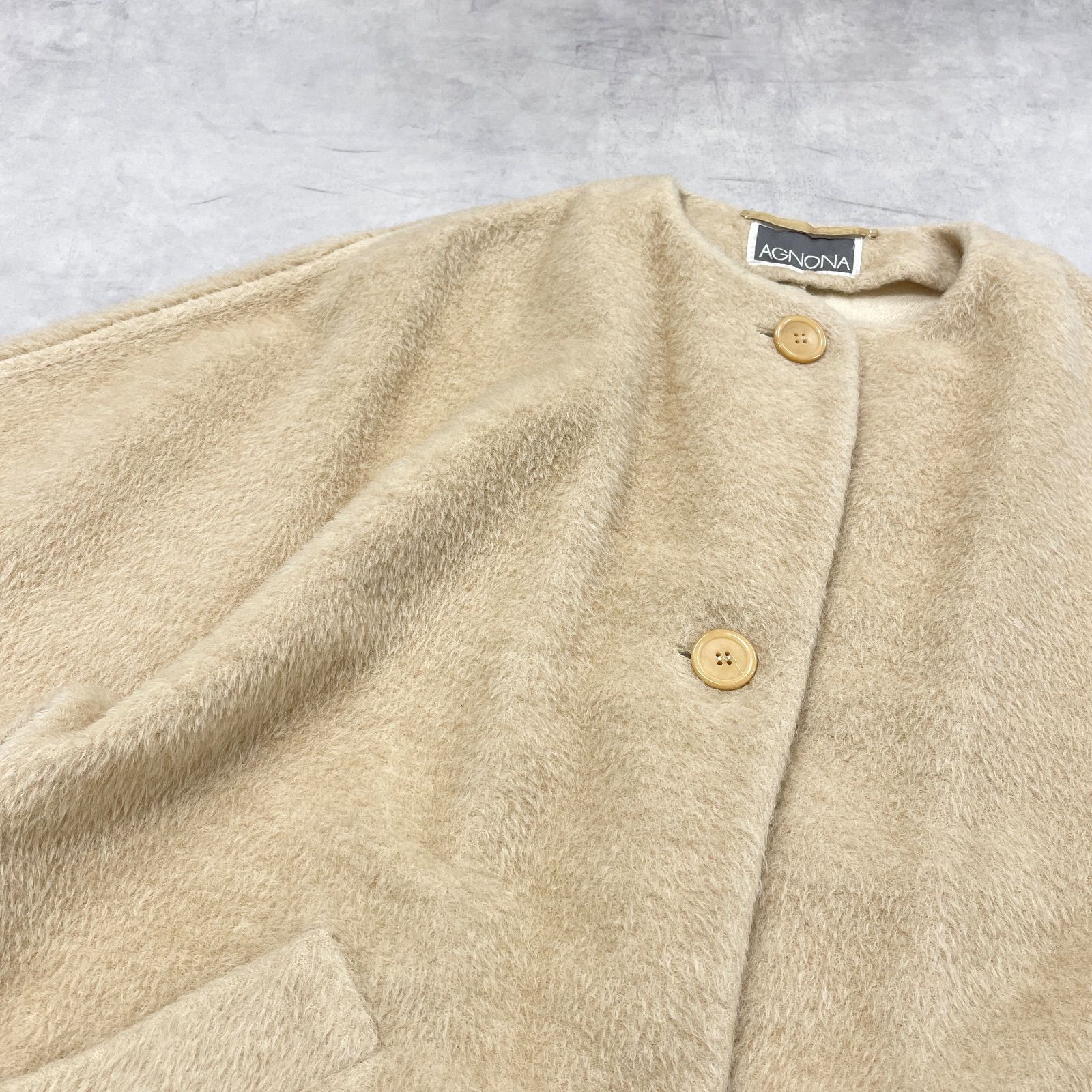 AGNONA アニオナ ノーカラーコート シャギー アルパカ ウール ベージュ
