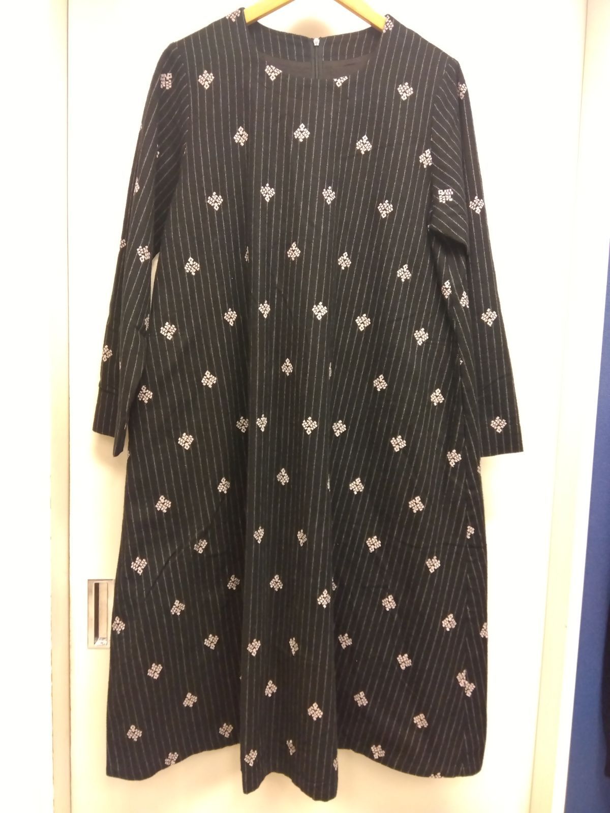 コットンハウスアヤ Cotton House Aya yesterday cross ♥ コットンフランネル 刺繍 ストライプ ワンピース