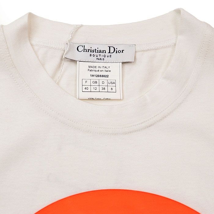 Christian Dior クリスチャンディオール ブティック ヴィンテージ 半袖カットソー CD ロゴ ラバープリント スマイル コットン トップス 属 レディース 40 ホワイト オレンジ 白 橙 イタリア製