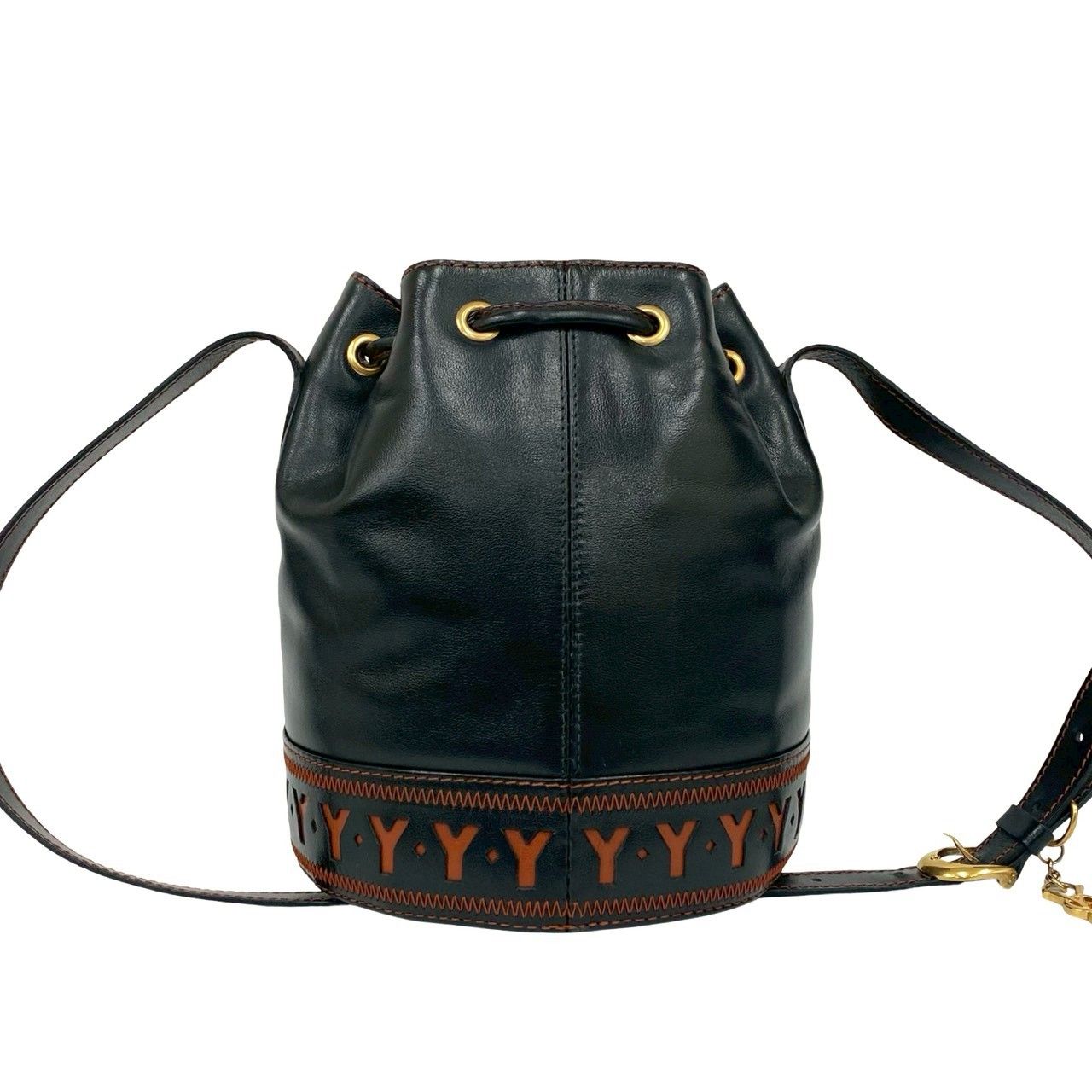 極美品♡ポーチ付♡サンローラン ロゴ ラムレザー 巾着 ショルダーバッグ 黒 SAINT LAURENT - 極美品♡ポーチ付♡サンローラン ロゴ ラムレザー