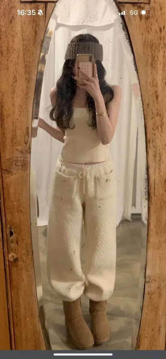 オブジェスト ブークレ ツイード ジョガーパンツ クリーム