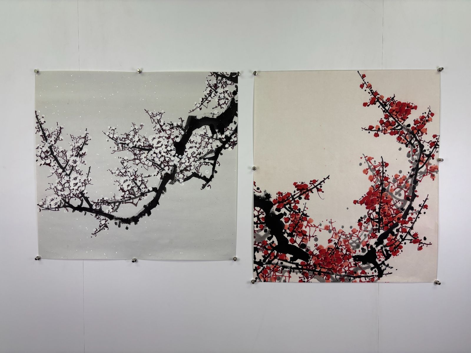 紅梅図・白梅図（二幅）(王成喜風) 紅白 縁起物 - メルカリ