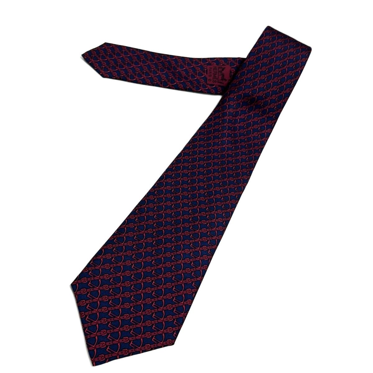 HERMES エルメス ネクタイ メンズ - ダークネイビー×ボルドー