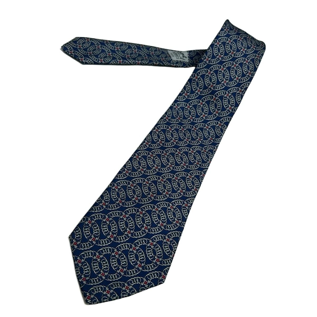 HERMES エルメス ネクタイ メンズ - ダークネイビー×ライトグレー×ボルドー