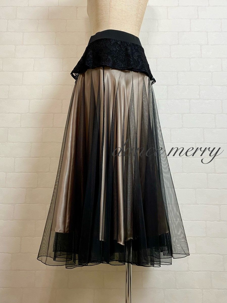 2点セット 社交ダンス 黒 ベージュ ベルト付き メッシュ パーティ ワルツ 4749