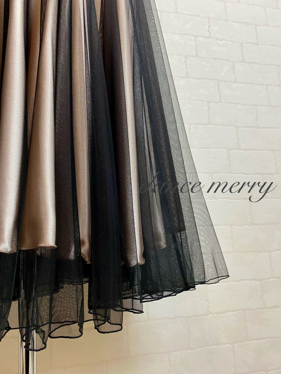 新品　社交ダンス　黒　ベージュ　ベルト付き　メッシュ　パーティ　ワルツ　4749 新品 社交ダンス 黒 ベージュ ベルト付き メッシュ パーティ ワルツ