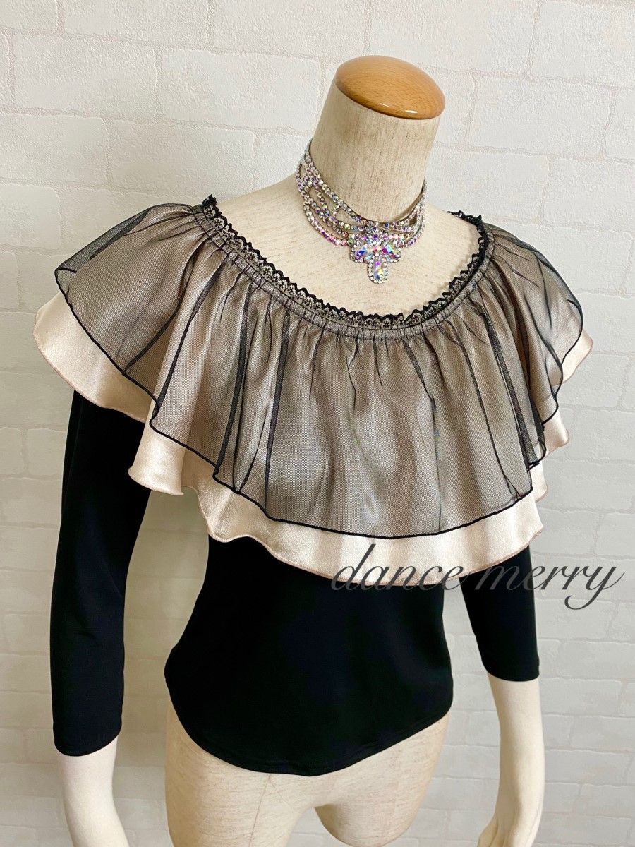 新品 社交ダンス トップス 黒 ベージュ レース パーティ ワルツ 2922