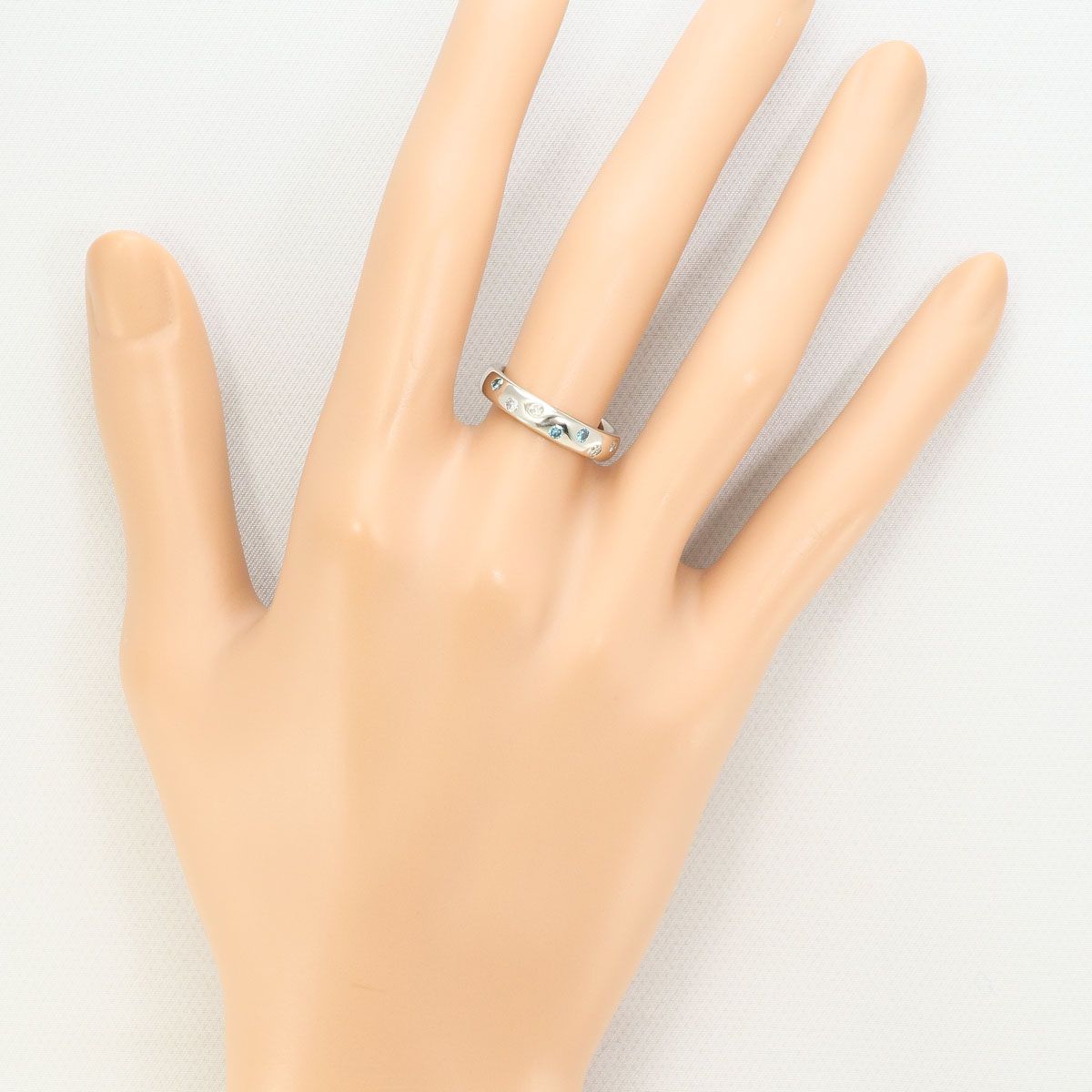 PT900/プラチナ リング・指輪 9号 ダイヤモンド ブルーダイヤ 総重量約