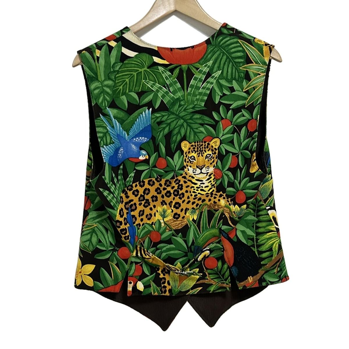 伊太利屋 イタリヤ ベスト サイズ9 M レディース - グリーン×ダークブラウン×マルチ アニマル柄 ラインストーン