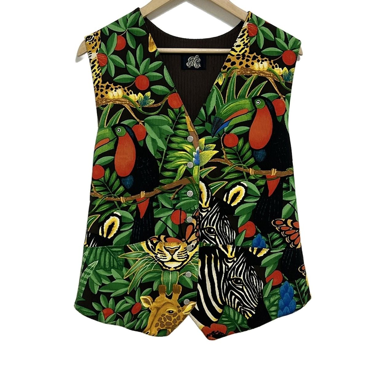 伊太利屋| イタリヤ ベスト サイズ9 M レディース - グリーン×ダークブラウン×マルチ アニマル柄|ラインストーン