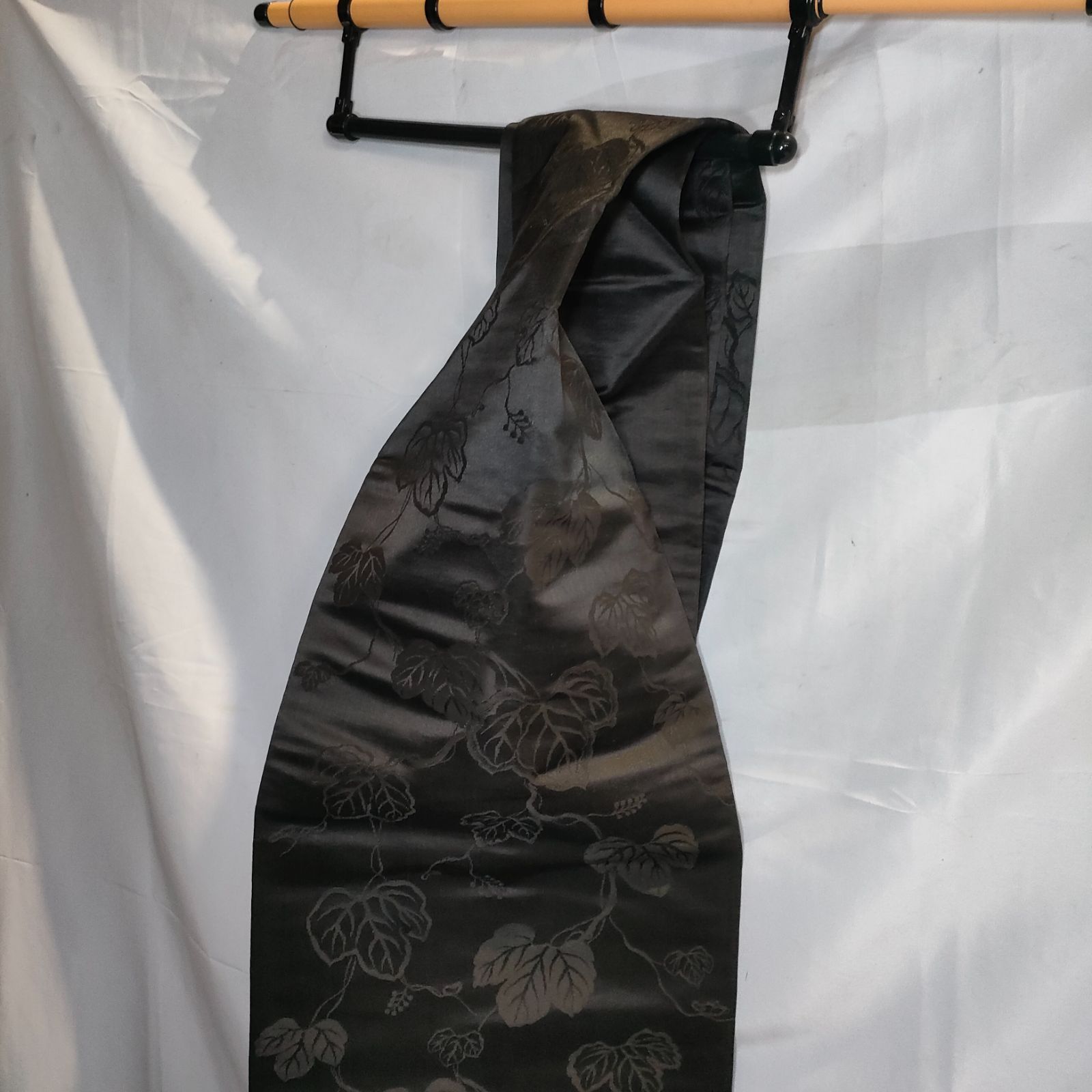 29【美品】登録金大黒 正絹 九寸 黒共帯 名古屋帯 年代物 アンティーク 