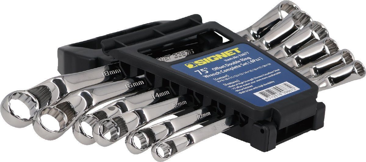 シグネット SIGNET 33677 6 PC 75°メガネレンチセット 品番 ホルダー付 8 19 mmを補完できる6本セット自動車 バイク 整備工場 DIY