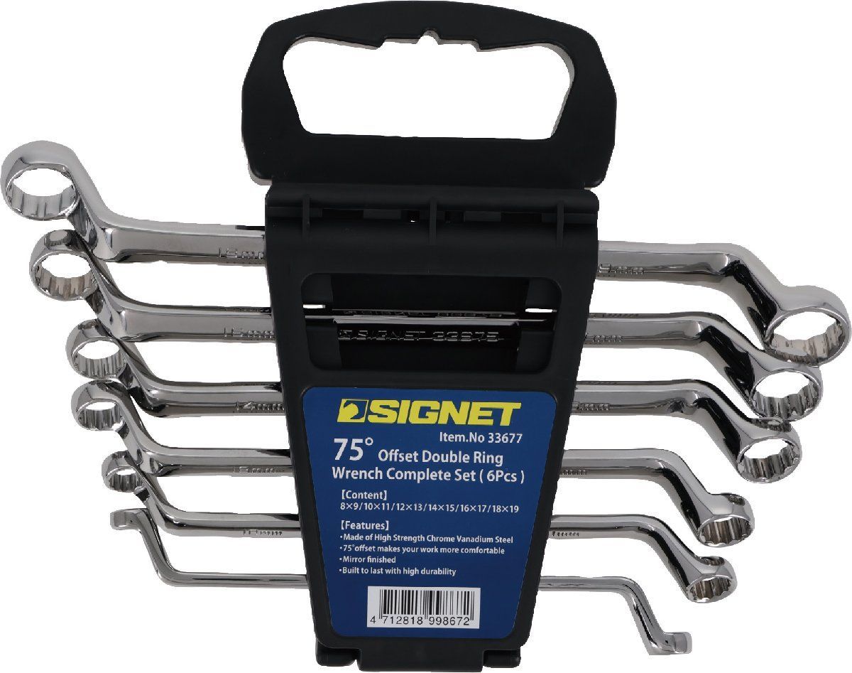シグネット SIGNET 33677 6 PC 75°メガネレンチセット 品番 ホルダー付 8 19 mmを補完できる6本セット自動車 バイク 整備工場 DIY