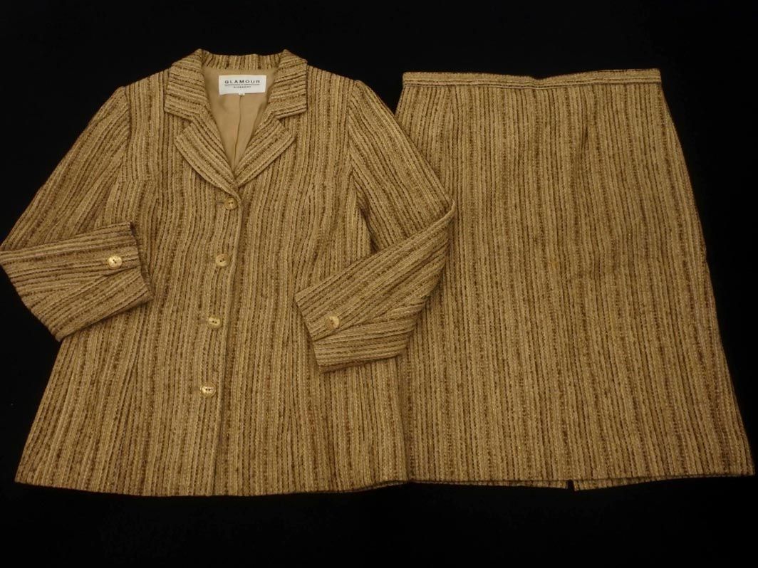 ジバンシイ GLAMOUR 大きいサイズ ウール混 ツイード セットアップ ジャケット スカート スーツ size 46 ベージュ レディース