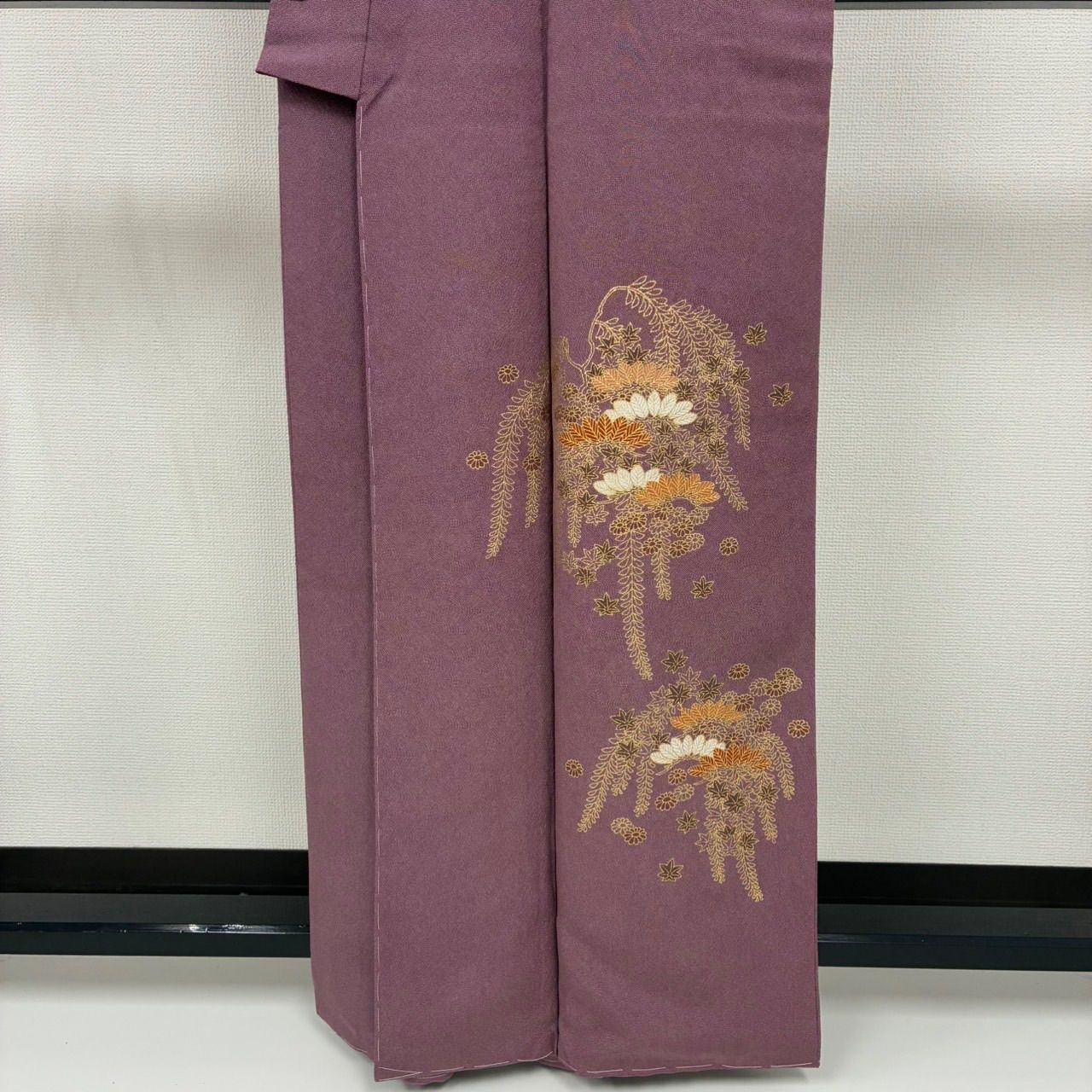 アンティーク着物　小紋 付下げ 江戸小紋 鮫小紋 金彩に藤の花 一つ紋 正絹 着物 MK-2134