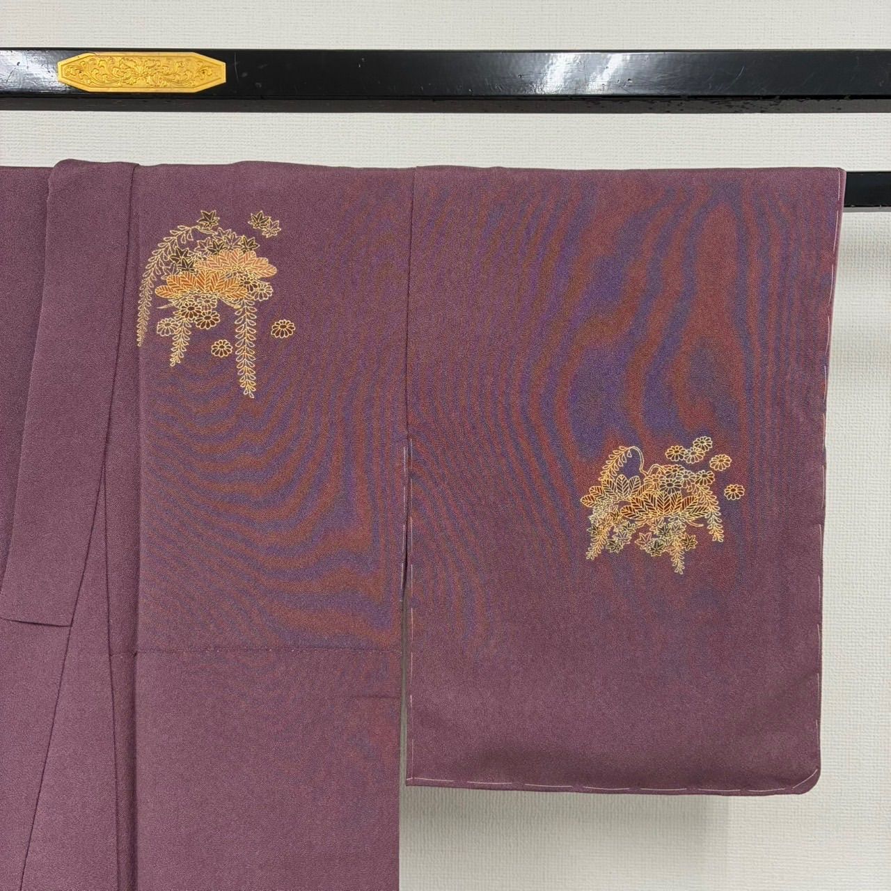 アンティーク着物　小紋 付下げ 江戸小紋 鮫小紋 金彩に藤の花 一つ紋 正絹 着物 MK-2134