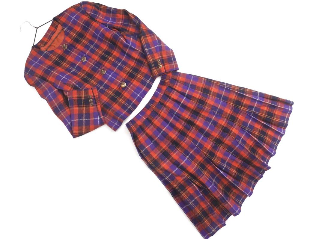 burberrys バーバリーズ ヴィンテージ ウール チェック セットアップ ジャケット スカート スーツ sizeジャケット7 AT スカート9 AT|赤ｘ紫 ◎レディース