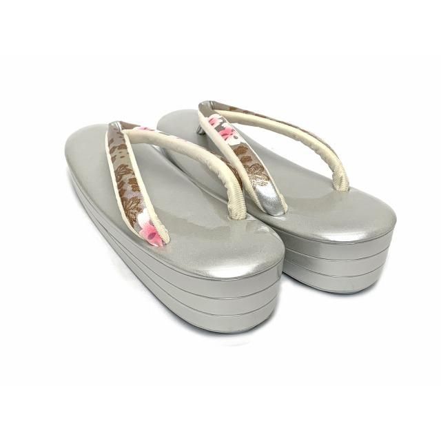  草履バッグセット 草履3 Lサイズ 振袖用バッグと三枚芯の草履 適応 26 0 cm 27 5 cm位 セット シルバー 桜 和装用バッグ 着物 浴衣