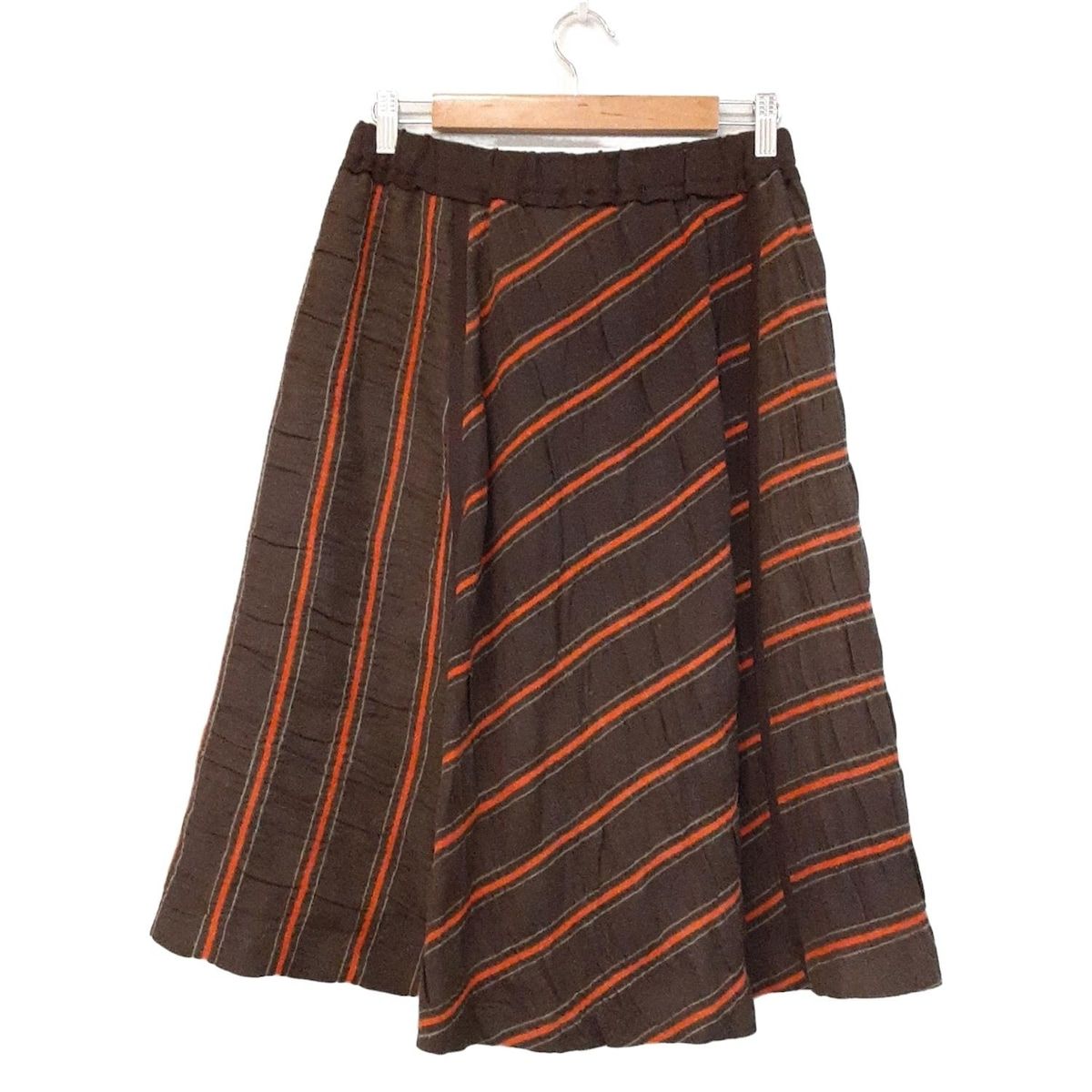 アンティパスト スカート サイズ1 S レディース - ダークブラウン×オレンジ×ライトグリーン ひざ丈 ウエストゴム