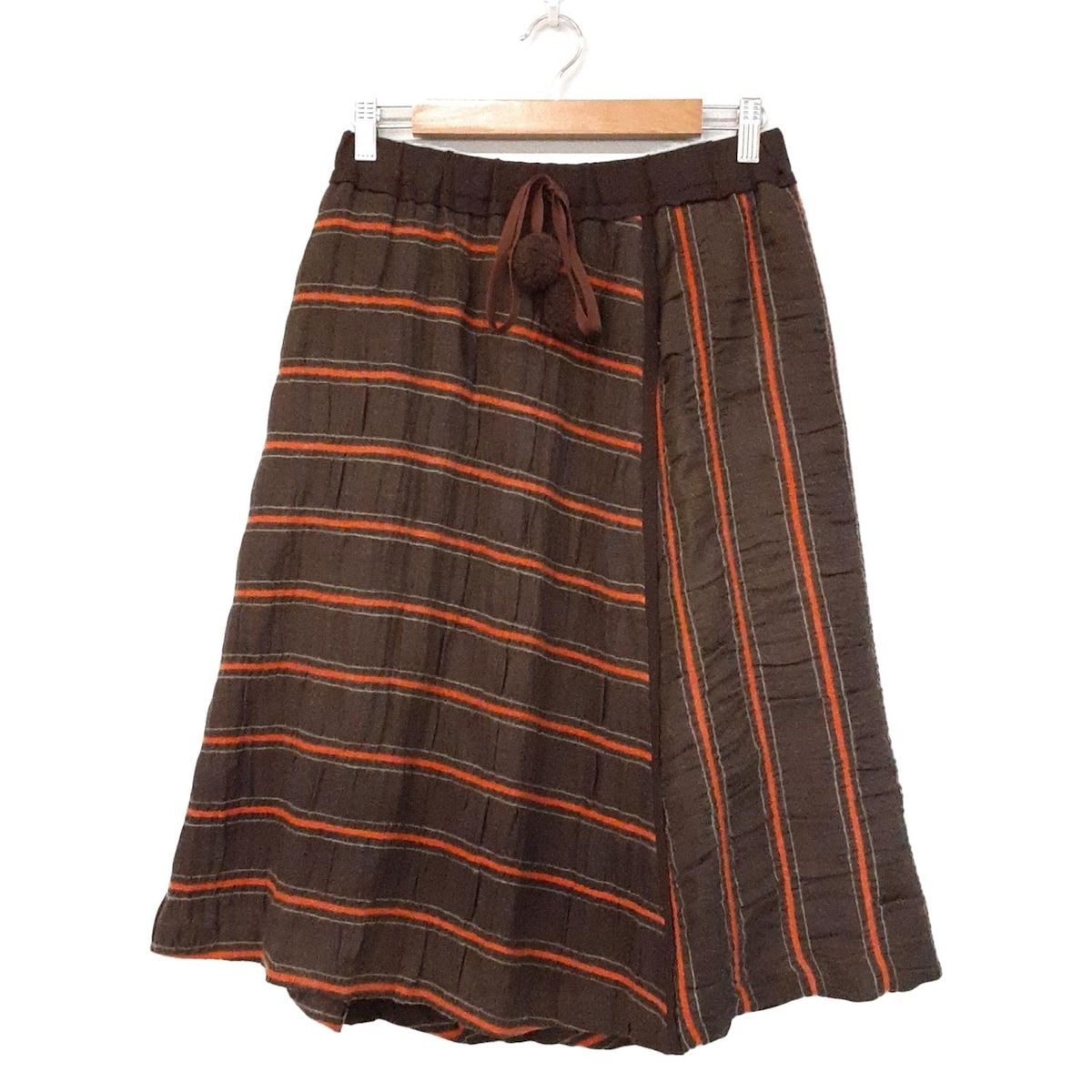 アンティパスト スカート サイズ1 S レディース ダークブラウン オレンジ ライトグリーン ひざ丈 ウエストゴム