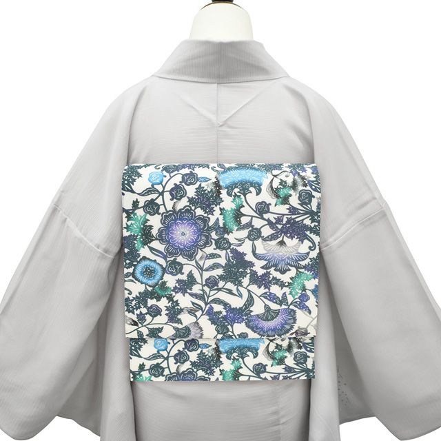 新古品】 夏物 袋帯 未使用 正絹 全通 染め帯 染帯 白 グレー 紫 青 緑